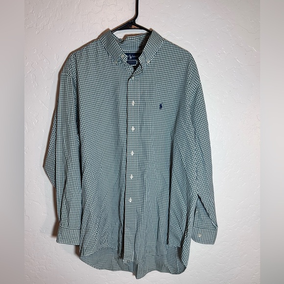 Ralph Lauren Men's Green and White Gingham Yarmouth Cotton Button Down Shirt - Picture 1 of 9